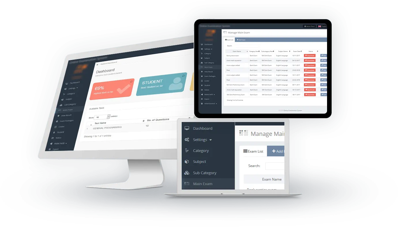 online examination responsive website